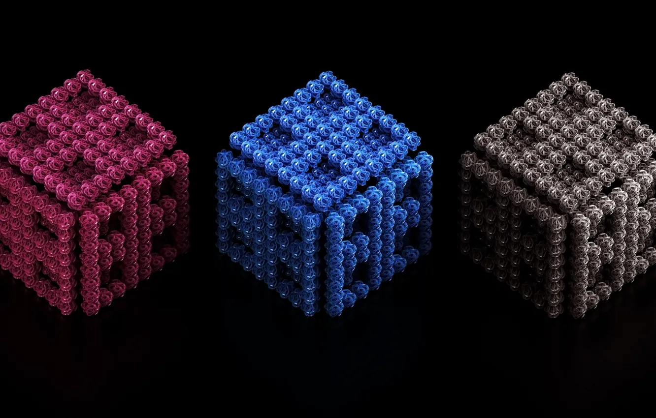 Photo wallpaper cubes, trio, black background