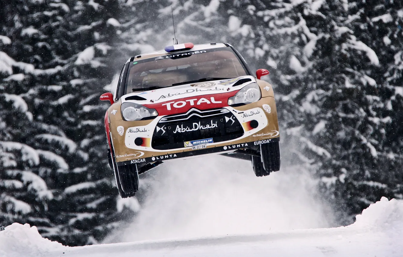 Photo wallpaper Snow, Machine, Speed, Citroen, Citroen, DS3, WRC, Rally
