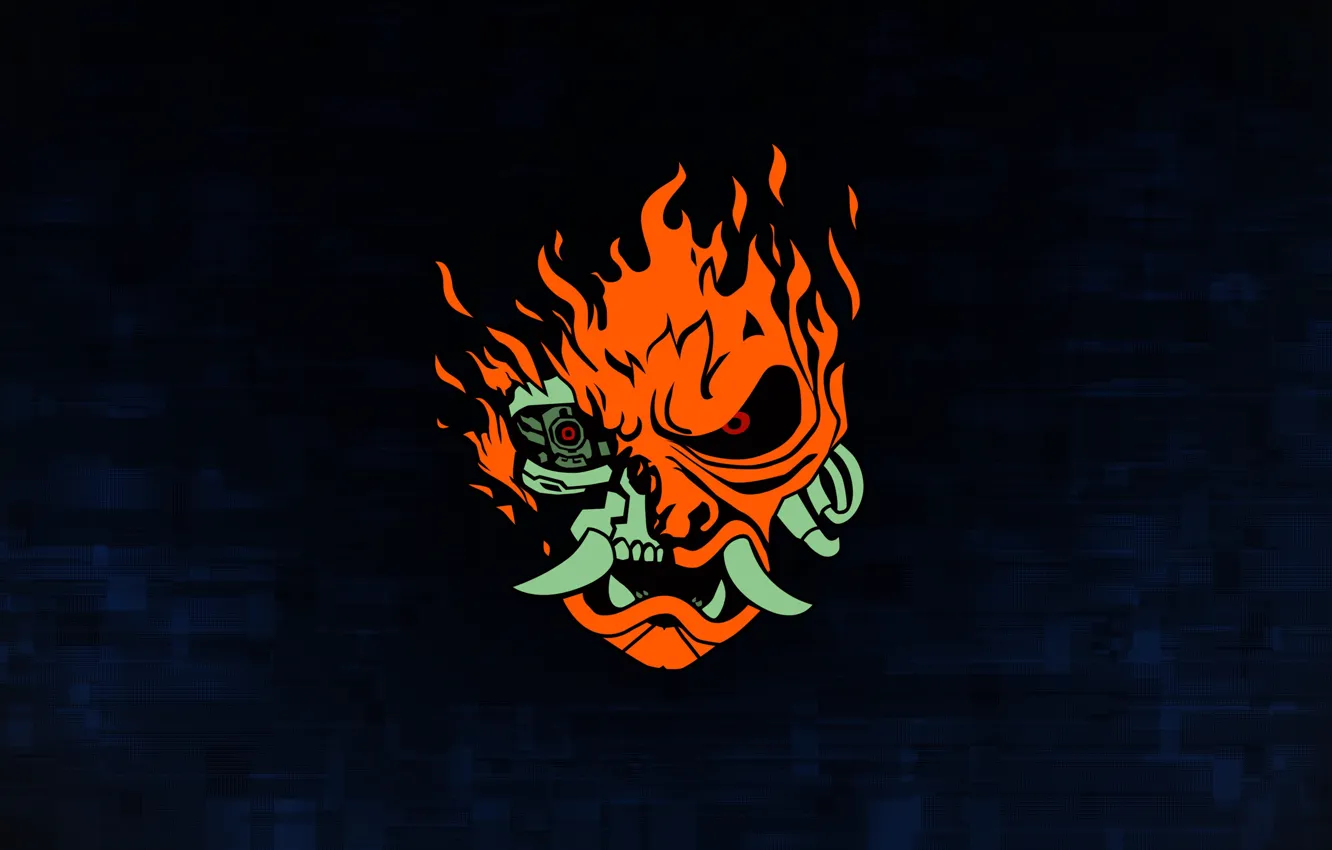 Photo wallpaper face, the game, logo, art, fangs, cyborg, cyberpunk, CD Projekt RED