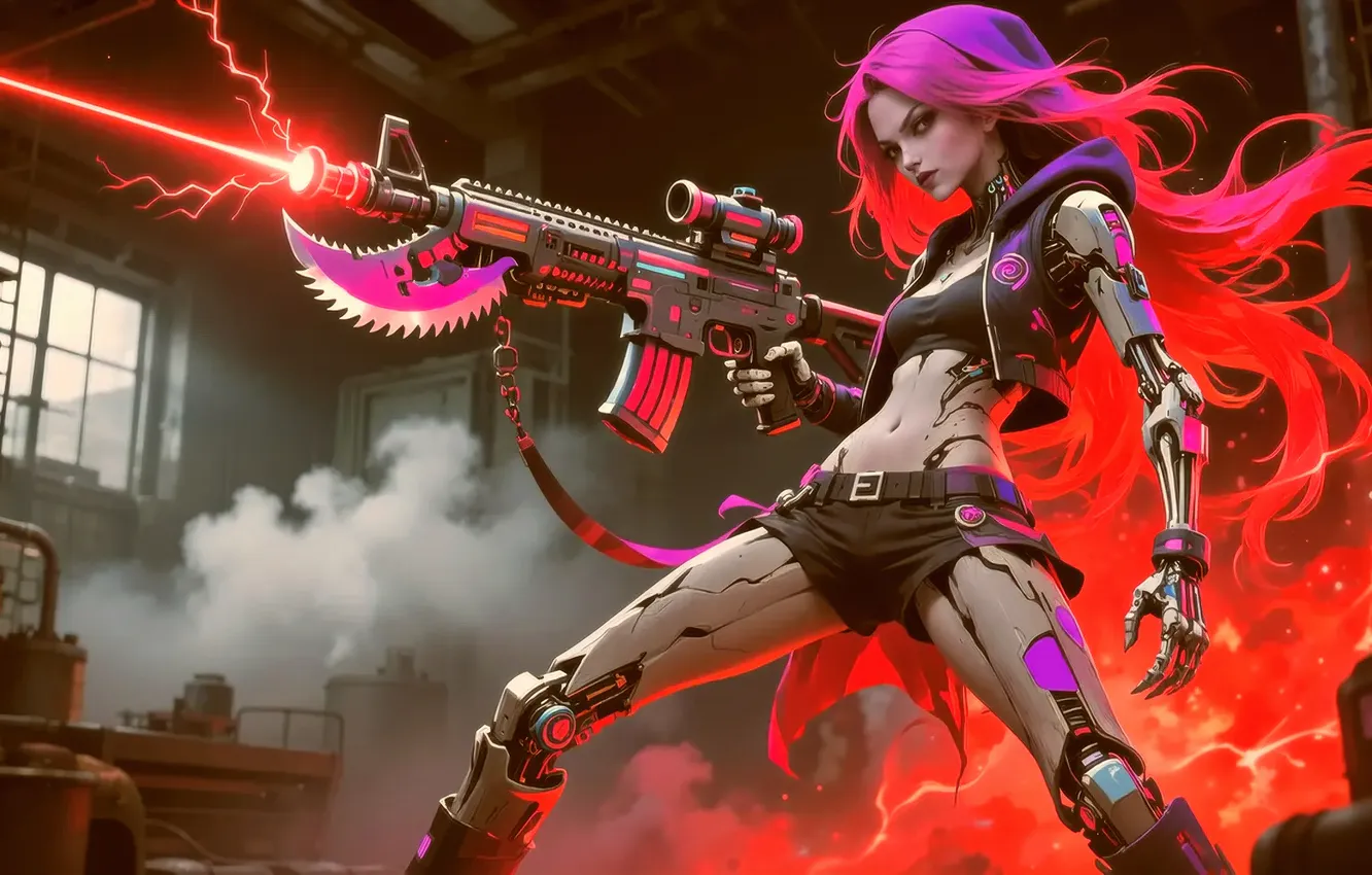 Photo wallpaper Cyberpunk, Girl, Blades, Plasma