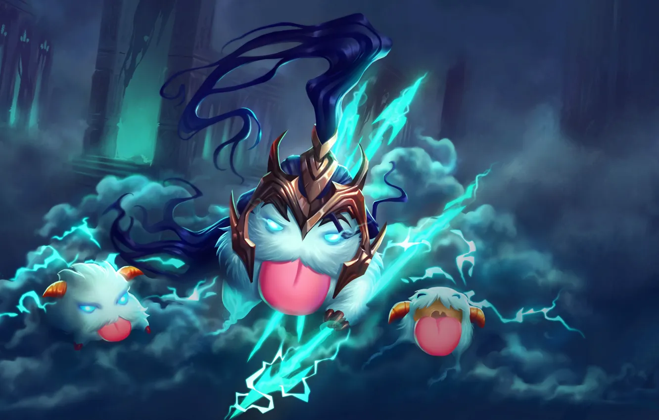 Photo wallpaper clouds, lightning, the game, the demon, helmet, game, characters, League of Legends