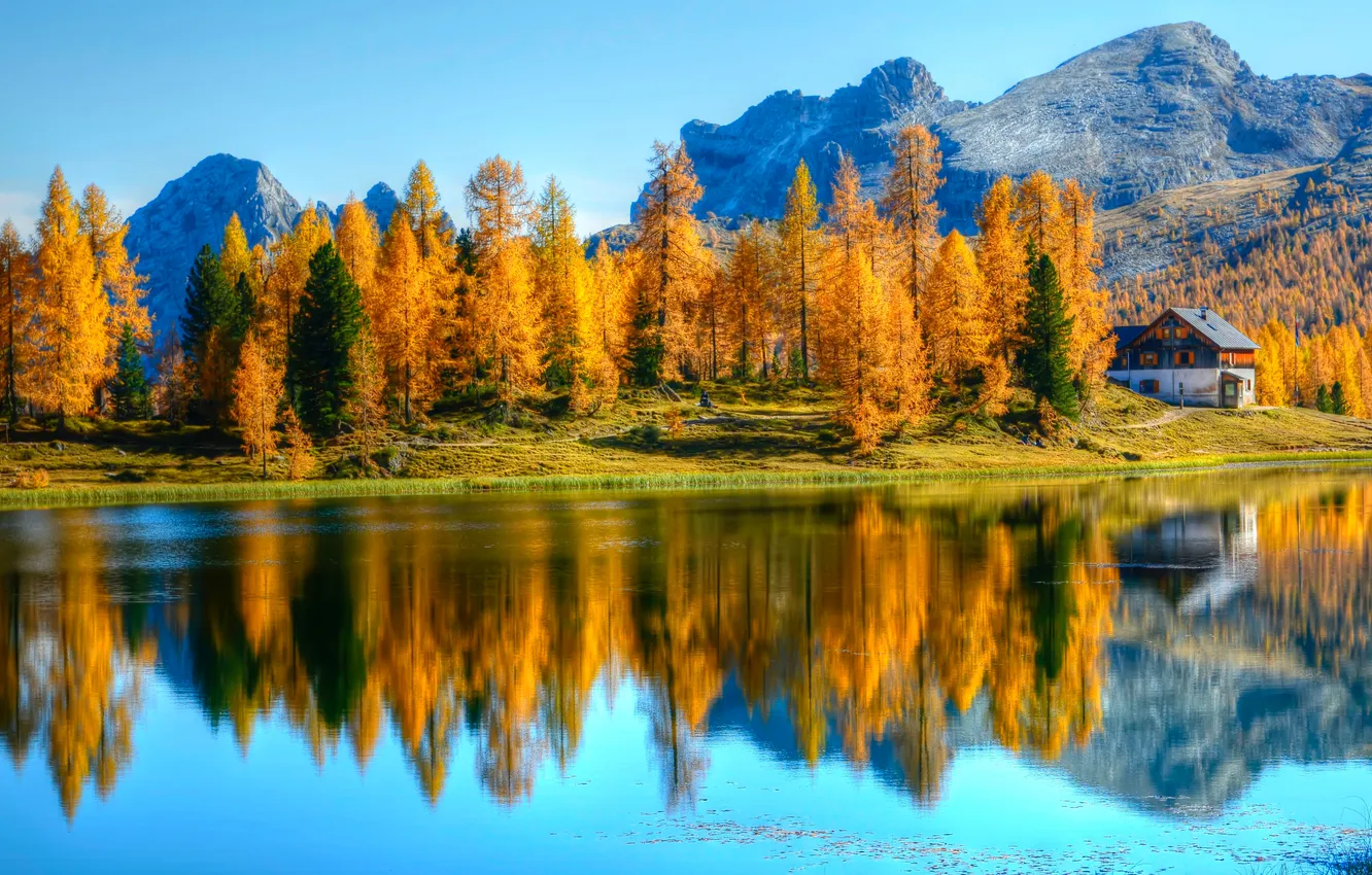 Photo wallpaper Reflection, Mountains, Autumn, Lake, Italy, Landscape