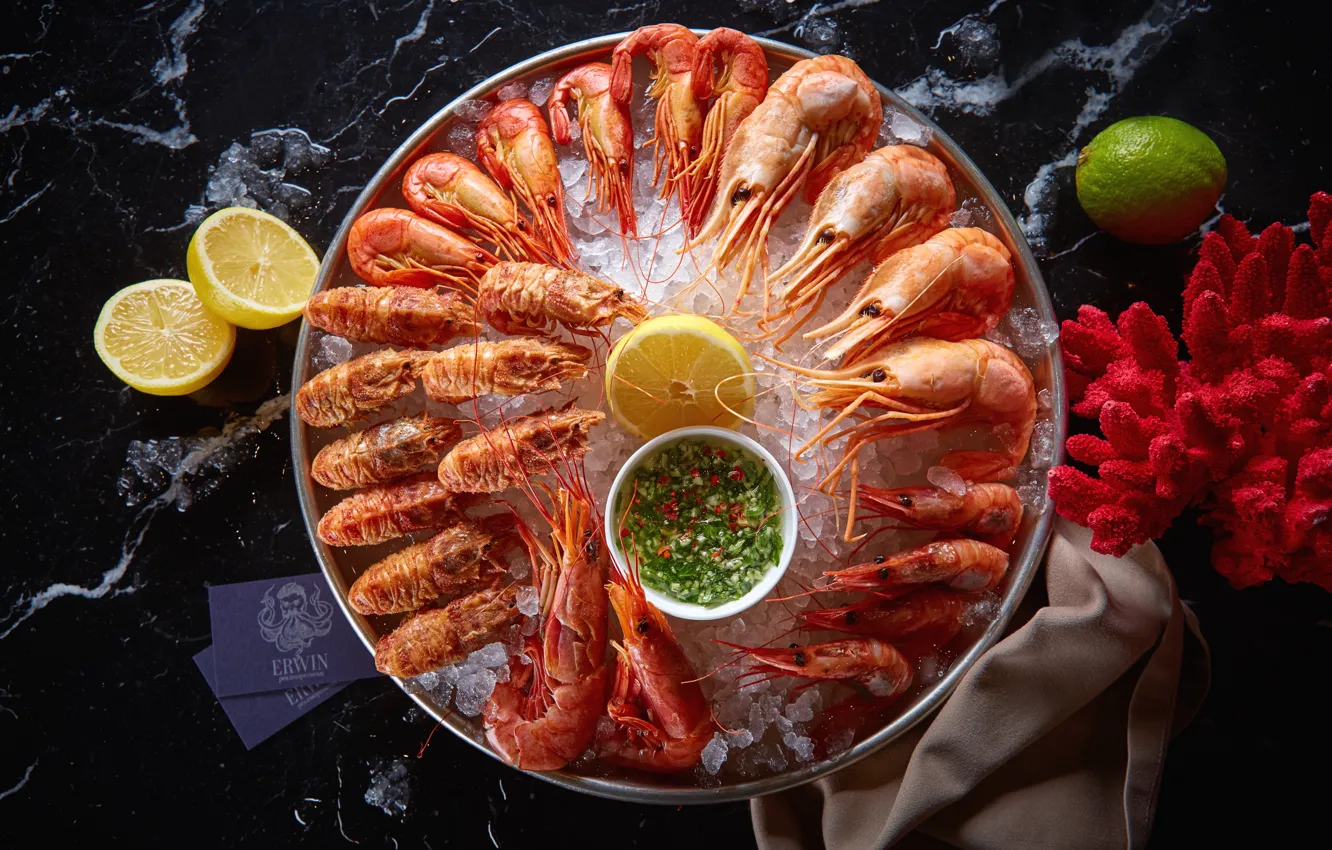 Photo wallpaper lemon, sauce, shrimp