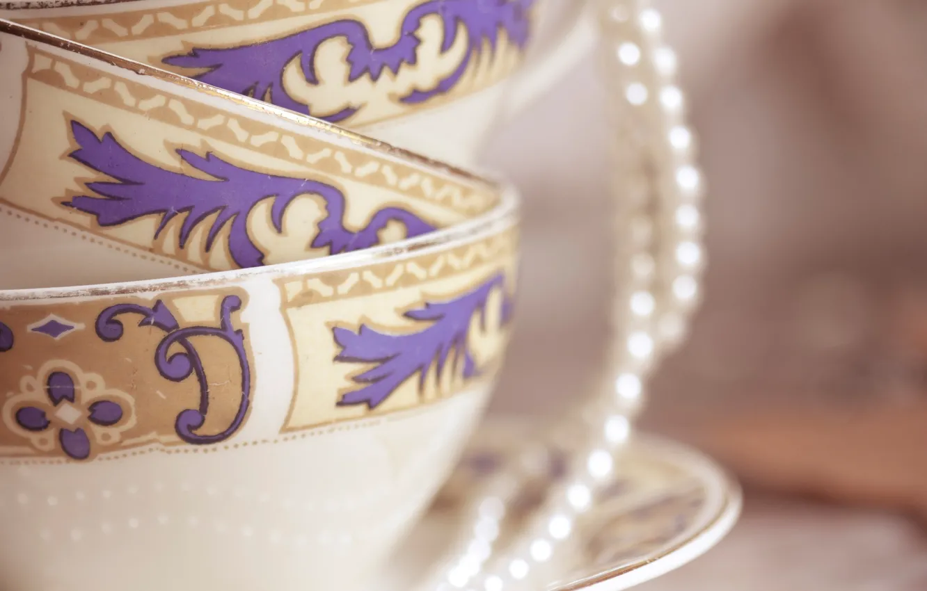 Photo wallpaper pattern, figure, Cup, pearl, beads, mugs, beads, saucer