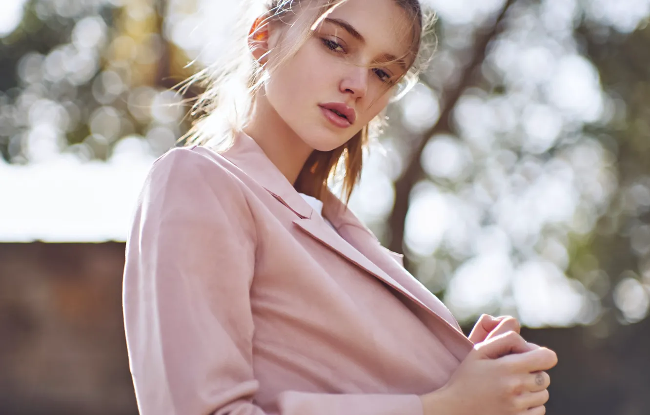 Photo wallpaper look, the sun, pose, glare, model, portrait, makeup, hairstyle