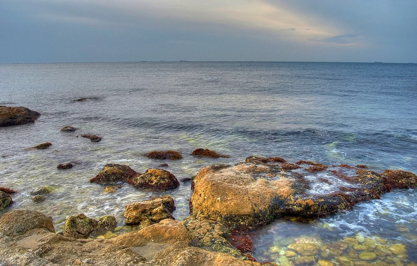 Photo wallpaper stones, Sea, horizon