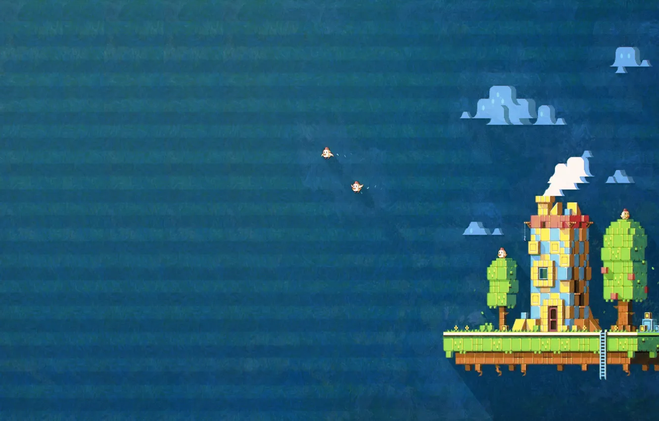 Photo wallpaper the sky, background, bird, home, minimalism, art, pixels, Fez