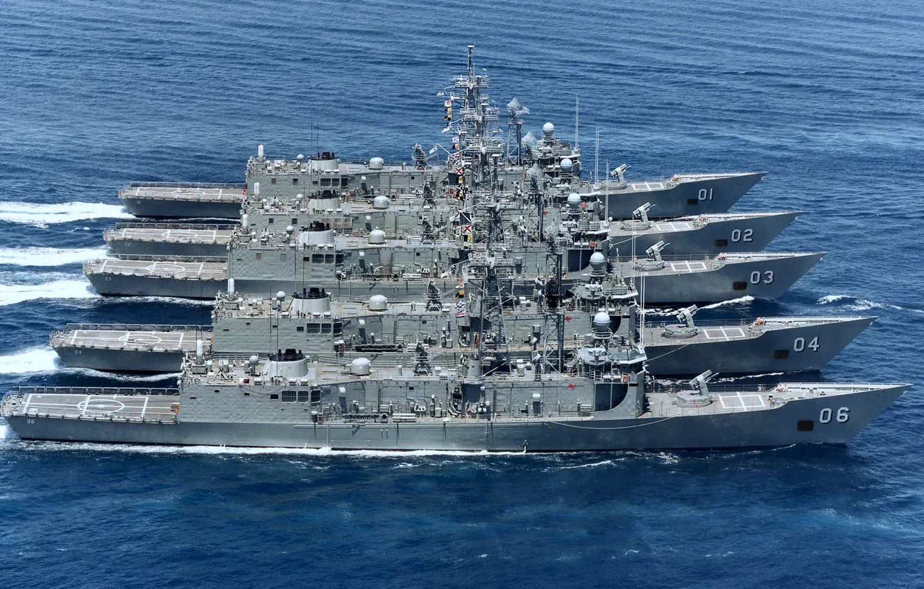 Photo wallpaper destroyer, The Royal Australian Navy, Darwin-FFG-04, Sydney-FFG-03, Kanberra-FFG-02, The year 1995, Adelaide-FFG-01, Newcastle-FFG-06