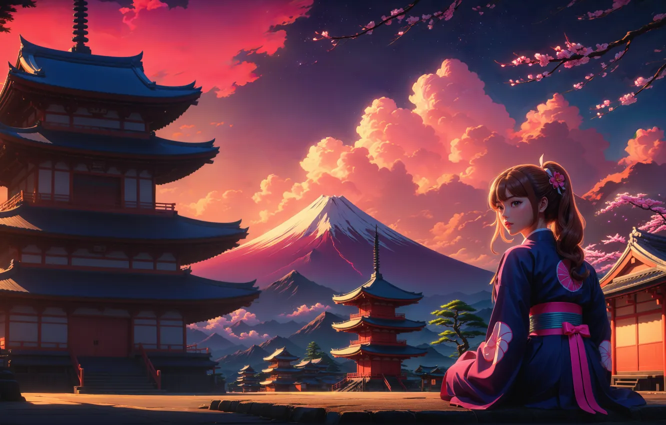 Photo wallpaper Japan, girl, AI Art