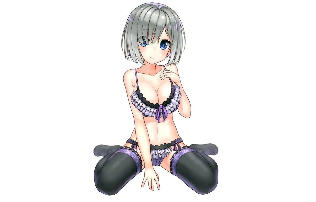 Photo wallpaper girl, sexy, lingerie, bra, cleavage, panties, thighhighs, boobs