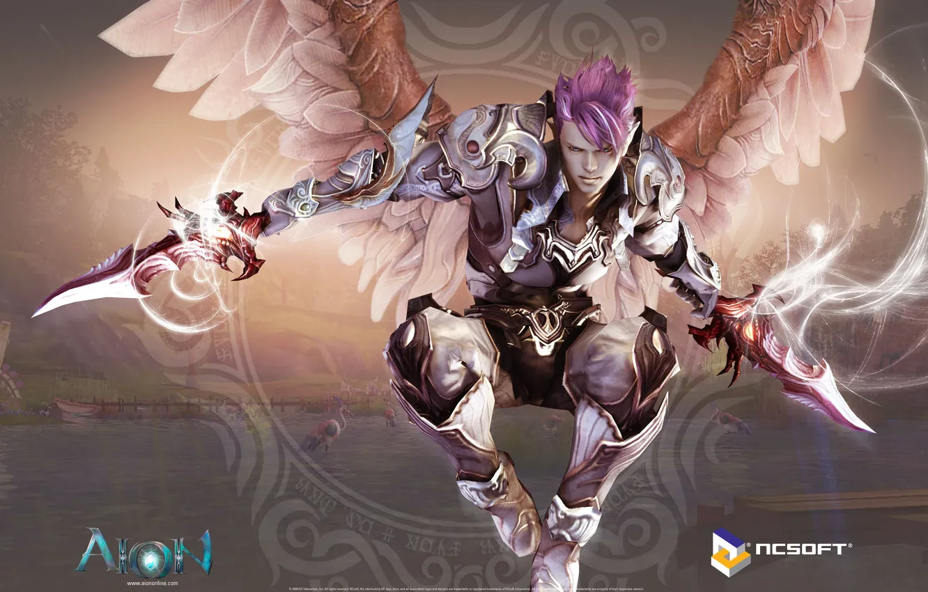 Photo wallpaper jump, Aion, blade, assassin, armor of the assassin
