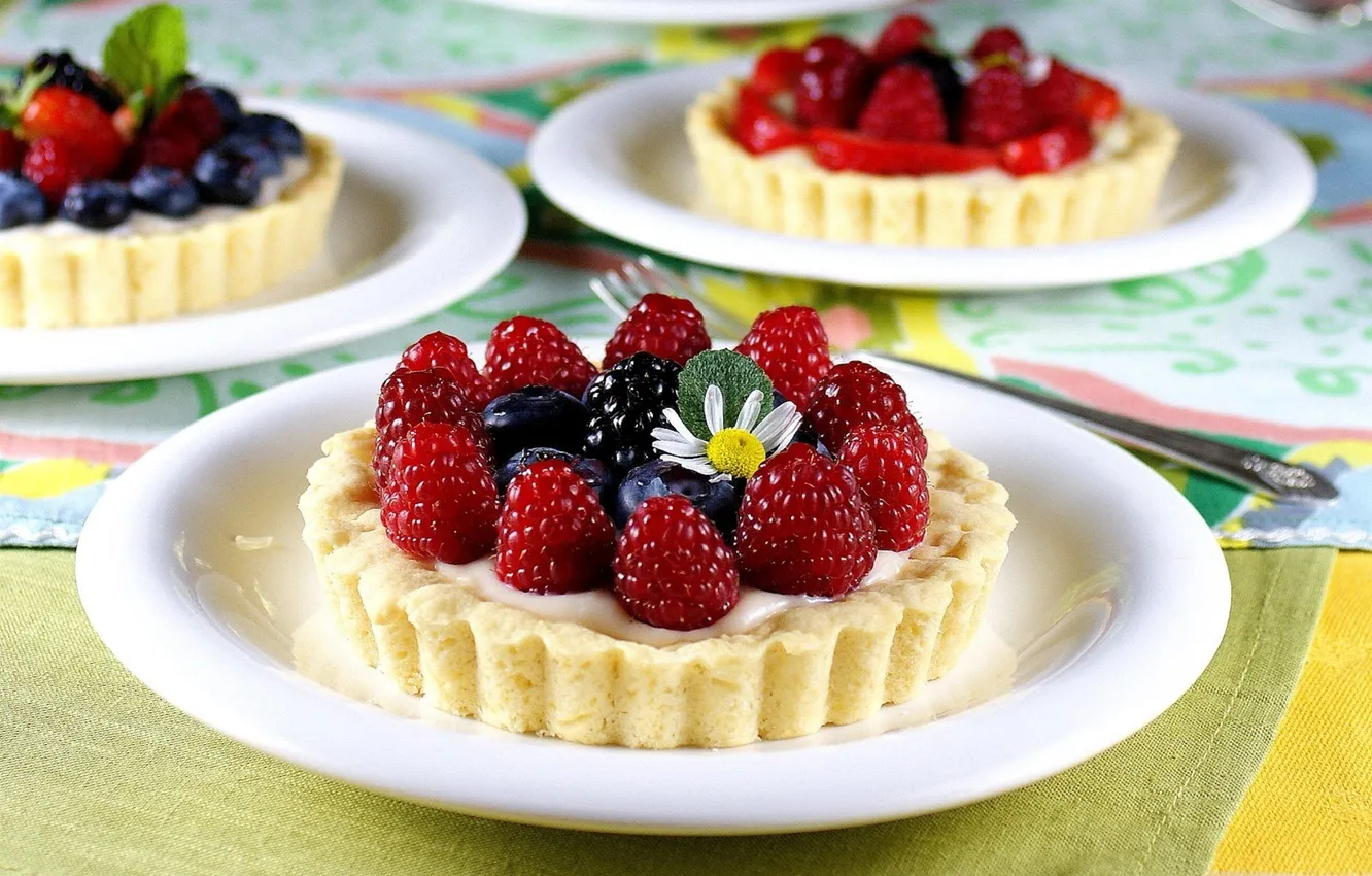 Photo wallpaper raspberry, food, blueberries, cream, dessert, BlackBerry, sweet, sweet