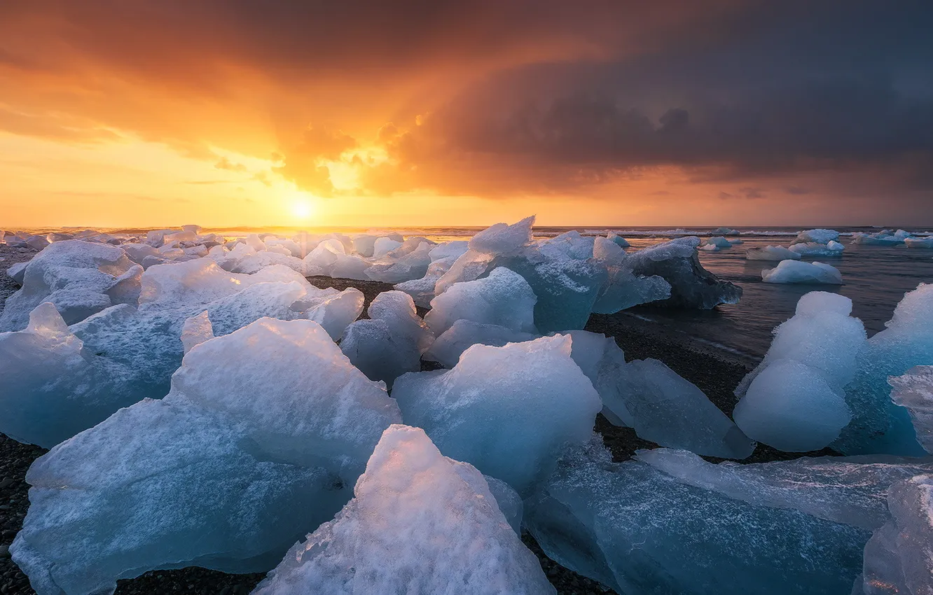 Photo wallpaper ice, sunset, nature