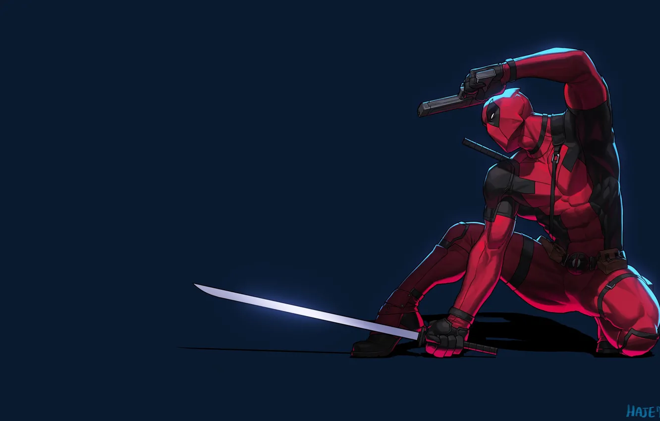 Photo wallpaper gun, figure, minimalism, mask, art, art, Deadpool, Marvel
