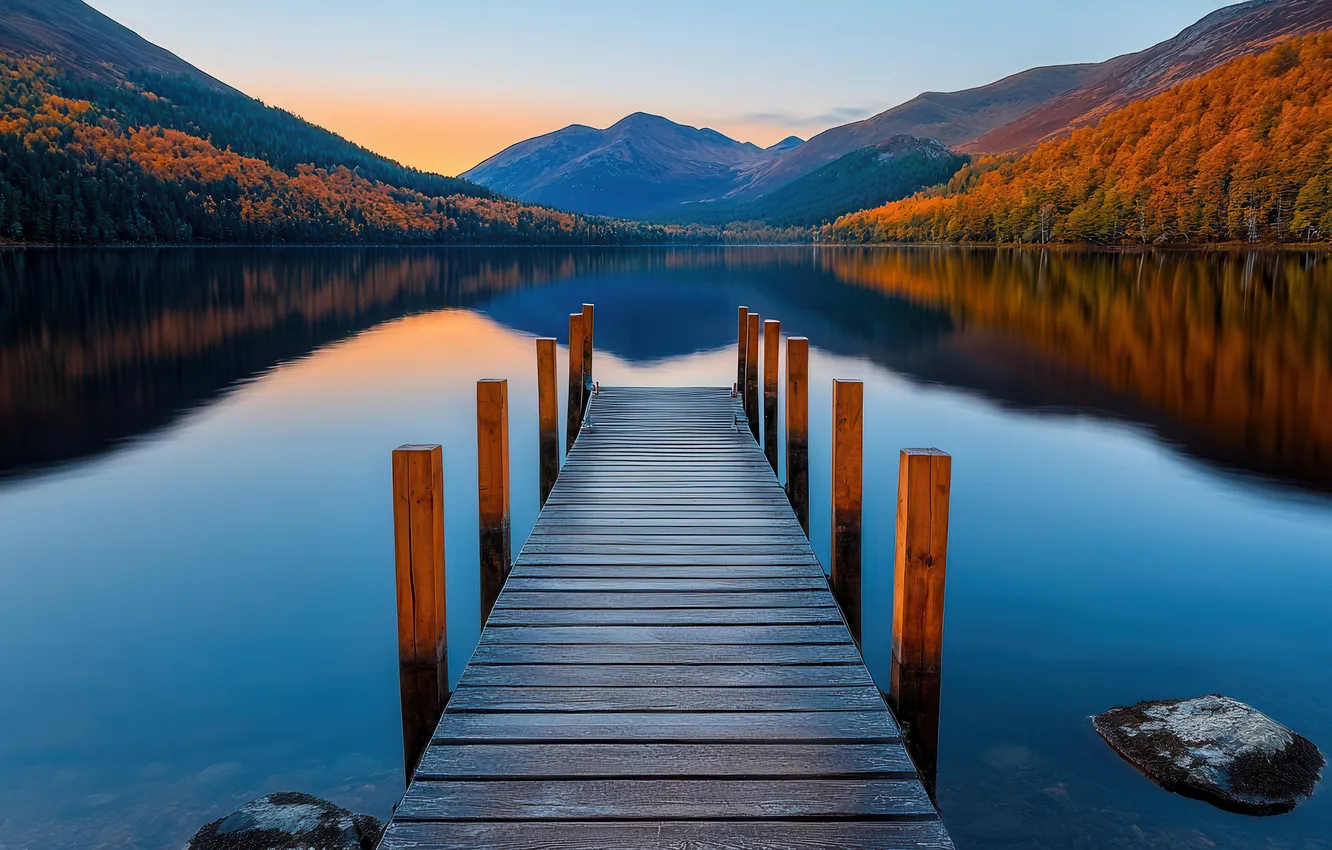 Photo wallpaper autumn, forest, landscape, mountains, nature, lake, reflection, shore