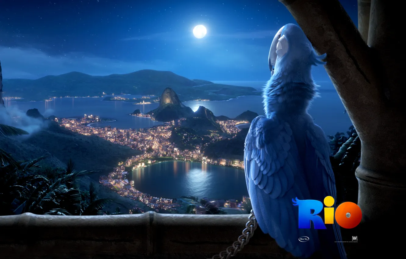 Photo wallpaper bird, cartoon, Rio, views of Rio de Janeiro