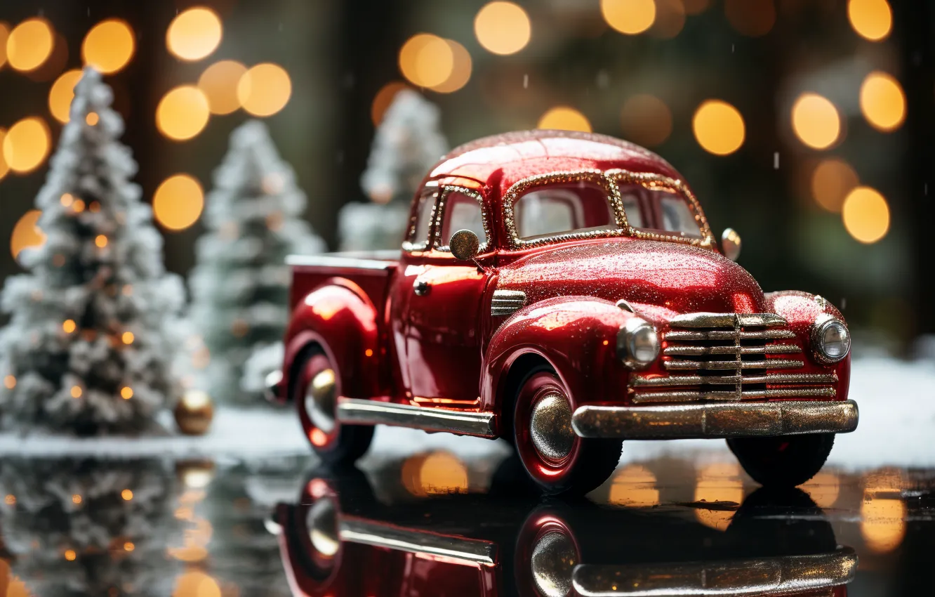 Photo wallpaper machine, toy, new year, Christmas, car, machine, herringbone, AI art