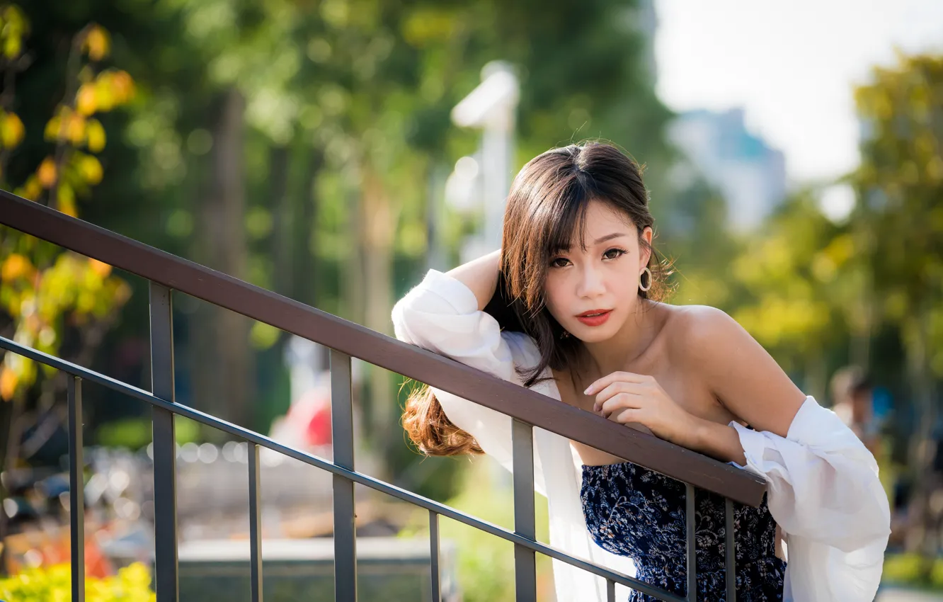 Photo wallpaper girl, pose, Asian, bokeh