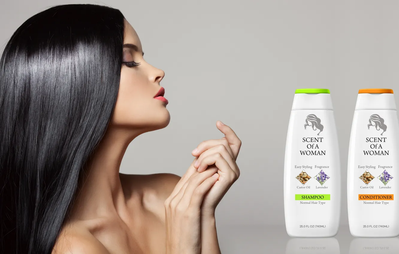 Photo wallpaper girl, woman, hair, shampoo, conditioner