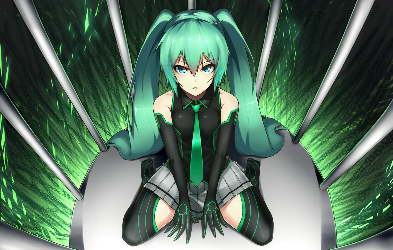 Photo wallpaper girl, cell, anime, chain, vocaloid, hatsune miku, art, Purinnssu