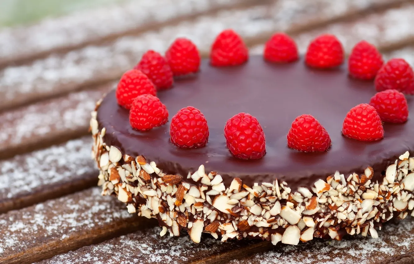 Photo wallpaper raspberry, cake, nuts, dessert, sweet