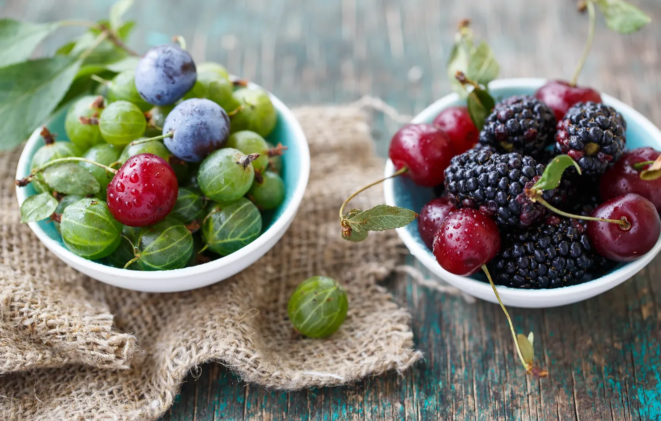 Photo wallpaper berries, plum, gooseberry, cherry, cherry, mulberry