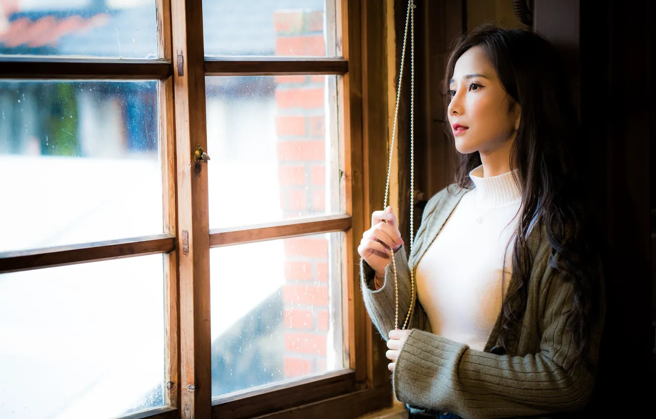 Photo wallpaper girl, Asian, cutie, window