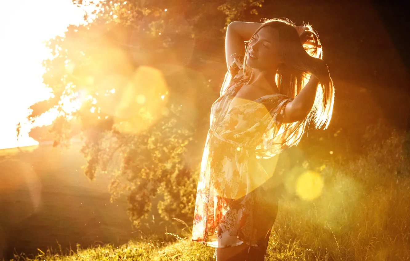 Photo wallpaper girl, sunlight, Faint Silhouette