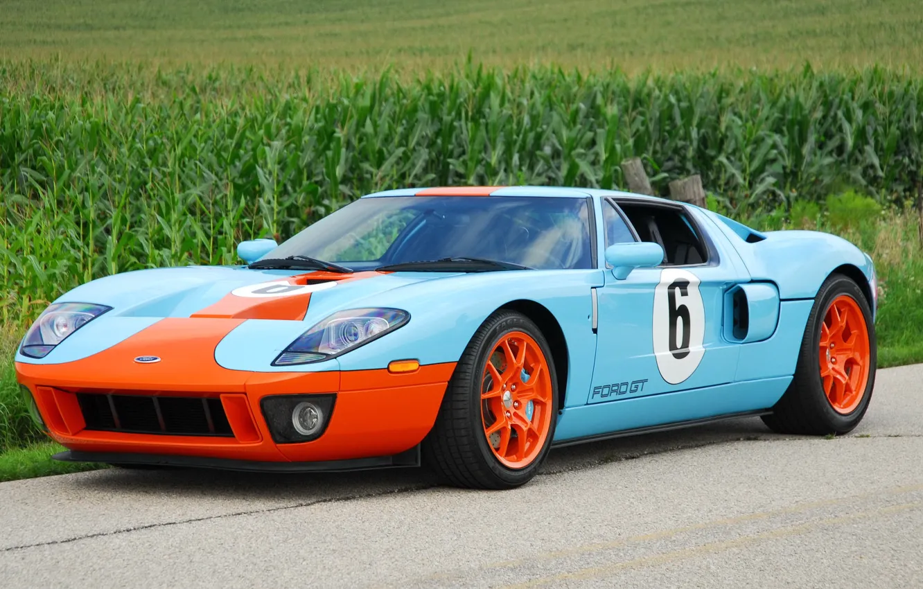 Photo wallpaper Ford, Orange, Blue, GT