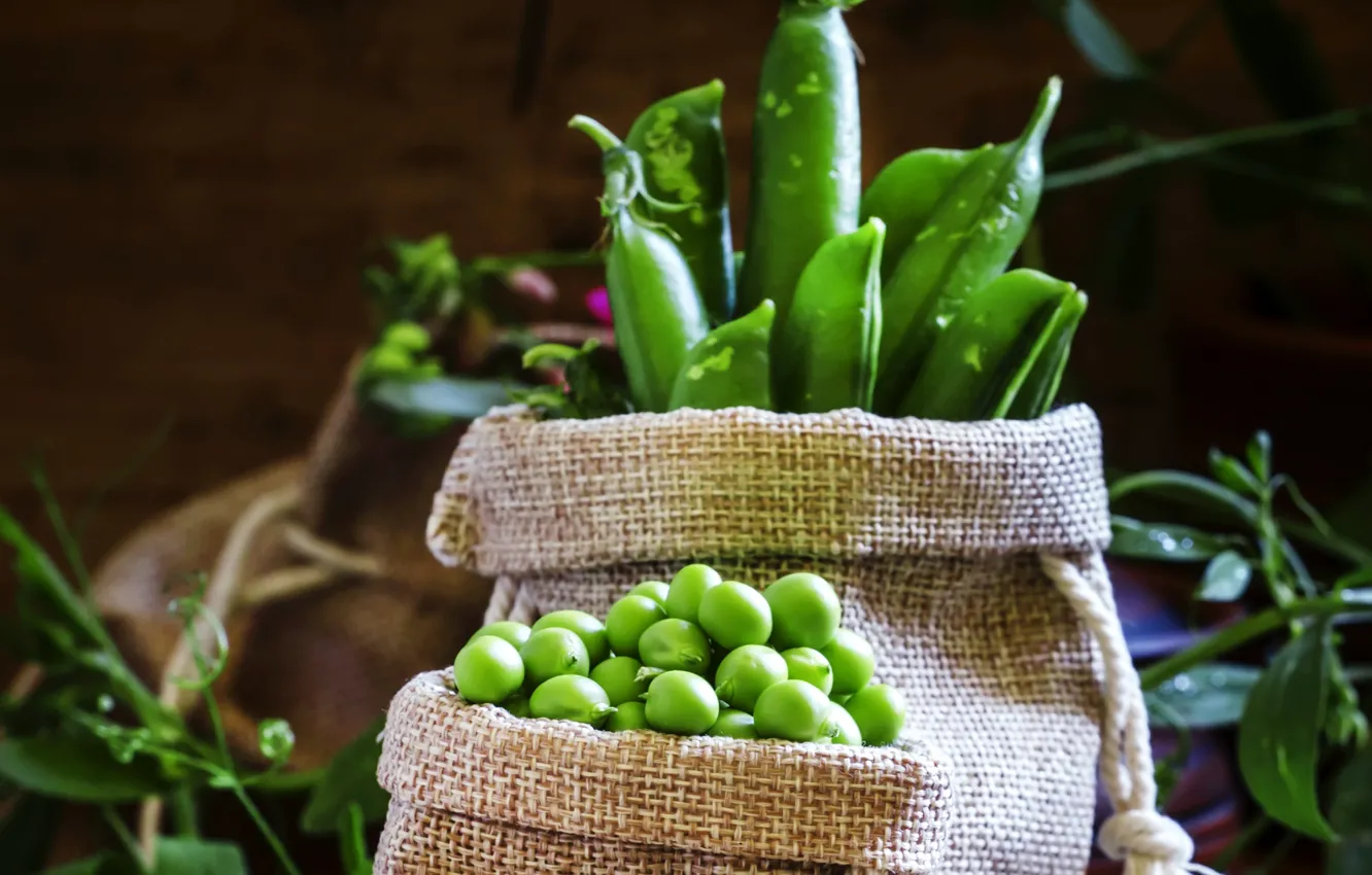 Photo wallpaper peas, grain, bags, pods