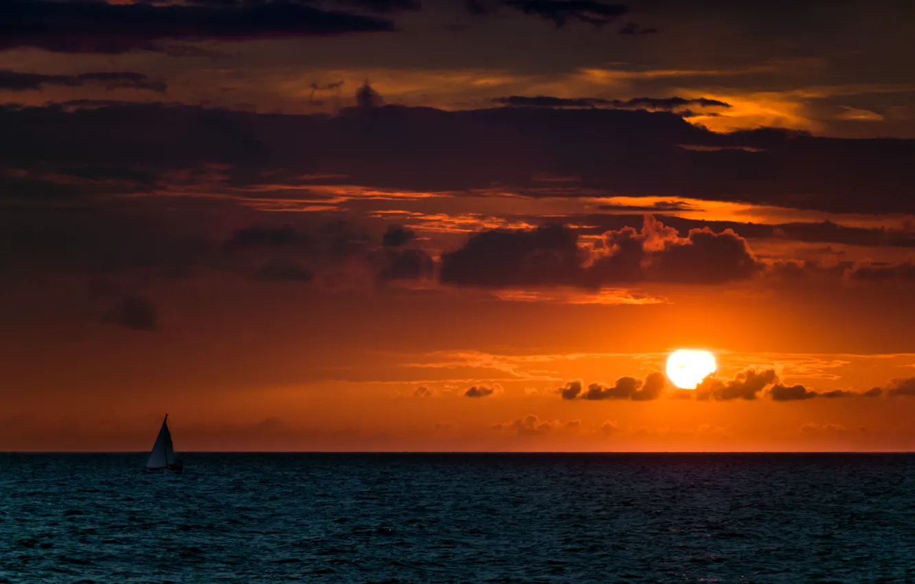 Photo wallpaper sea, the sun, dawn, sailboat, Italy, Lazio, Ladispoli