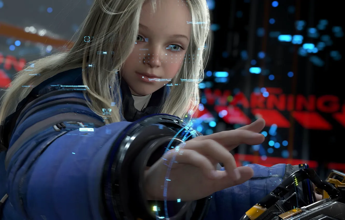 Photo wallpaper eyes, look, girl, hologram, pragmata