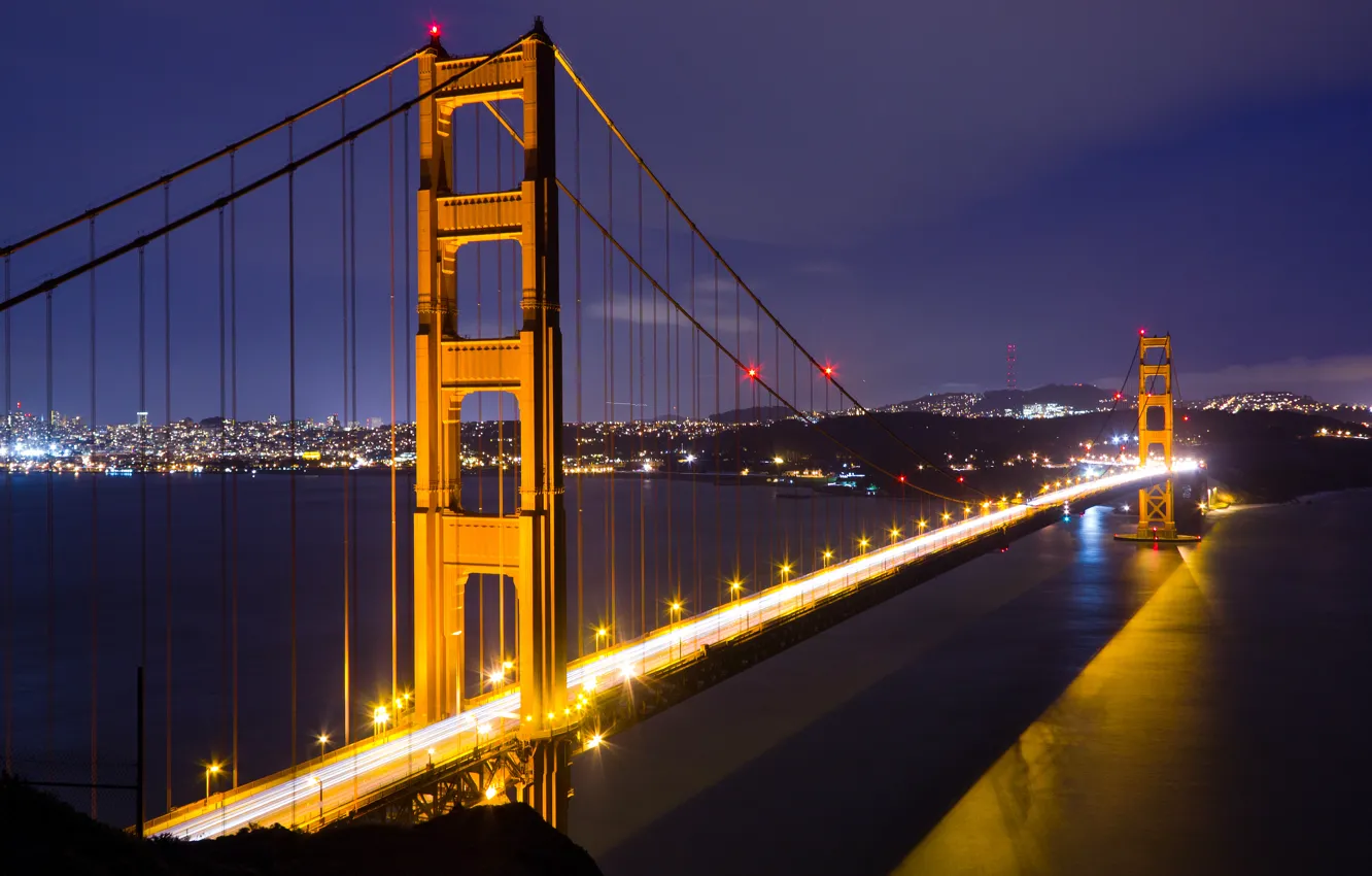 Photo wallpaper night, San Francisco, bridge, night, San Francisco, Golden Gate, the Golden gate bridge