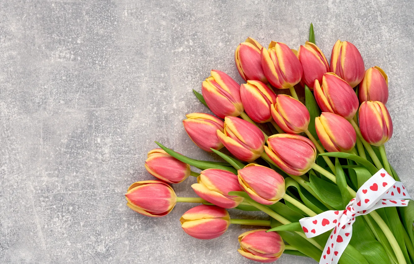 Photo wallpaper flowers, bouquet, tape, tulips, red, red, love, flowers