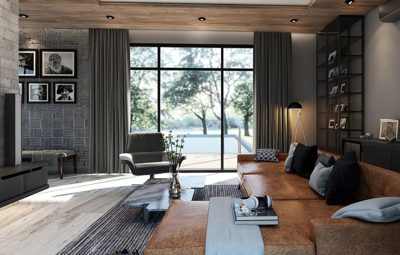 Photo wallpaper design, style, room, Villa, interior, living room with access to the terrace