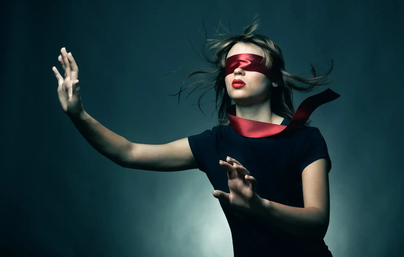 Photo wallpaper girl, headband, young woman blindfold