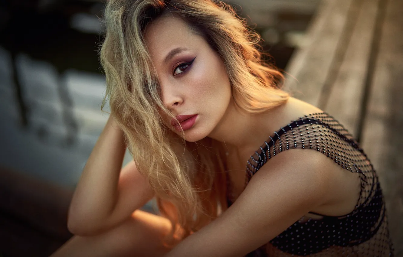 Photo wallpaper look, girl, face, pose, hair, portrait, blonde, Andrey Metel'kov
