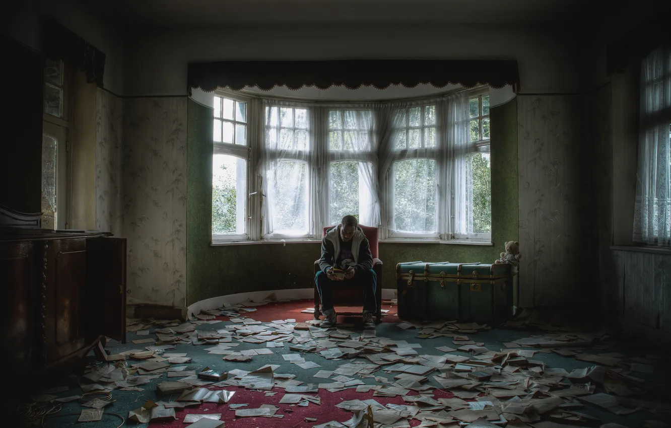 Photo wallpaper paper, room, home, interior, book, male, chest, mansion