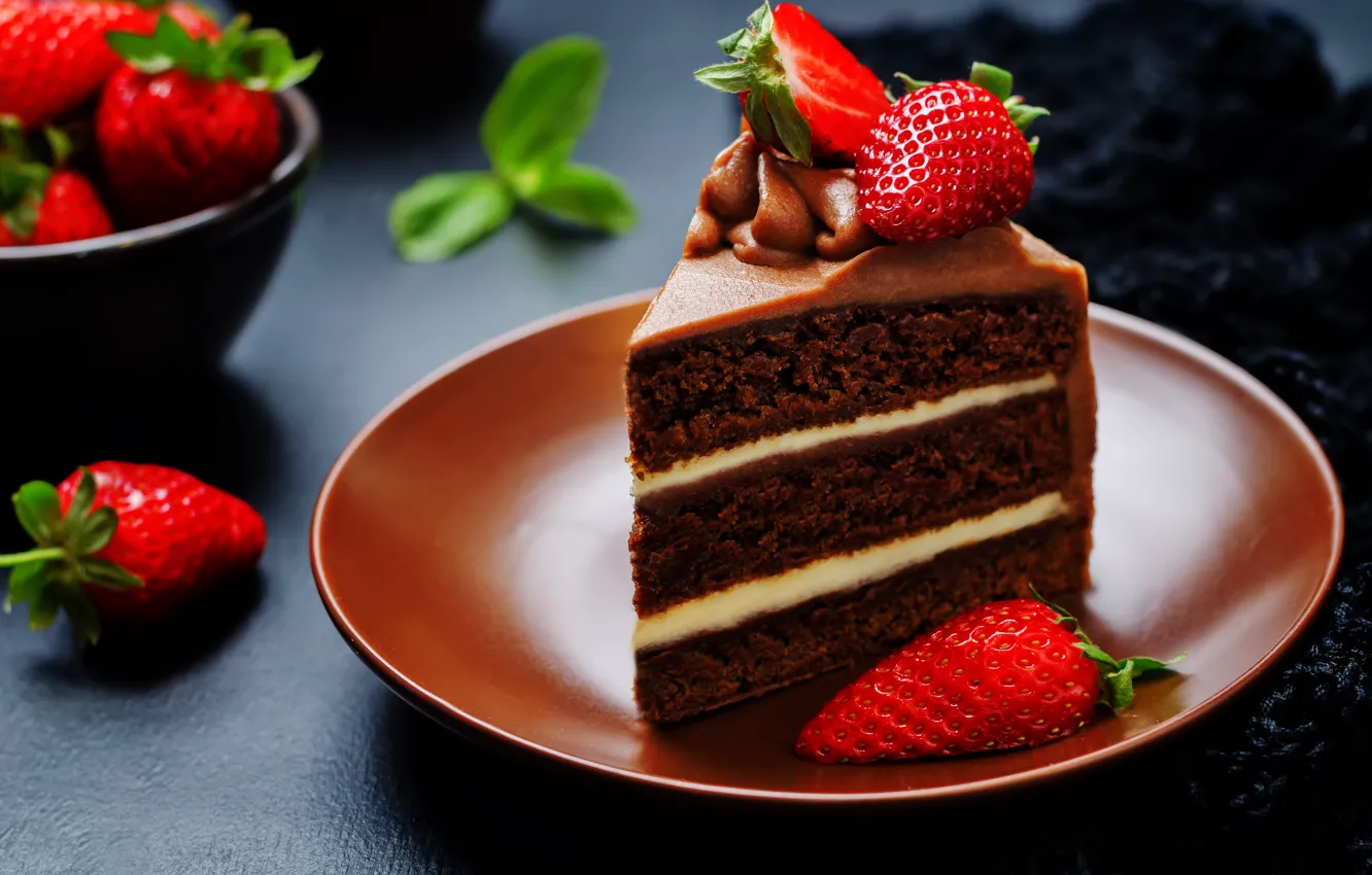 Photo wallpaper chocolate, strawberry, cake, cream, dessert, cakes