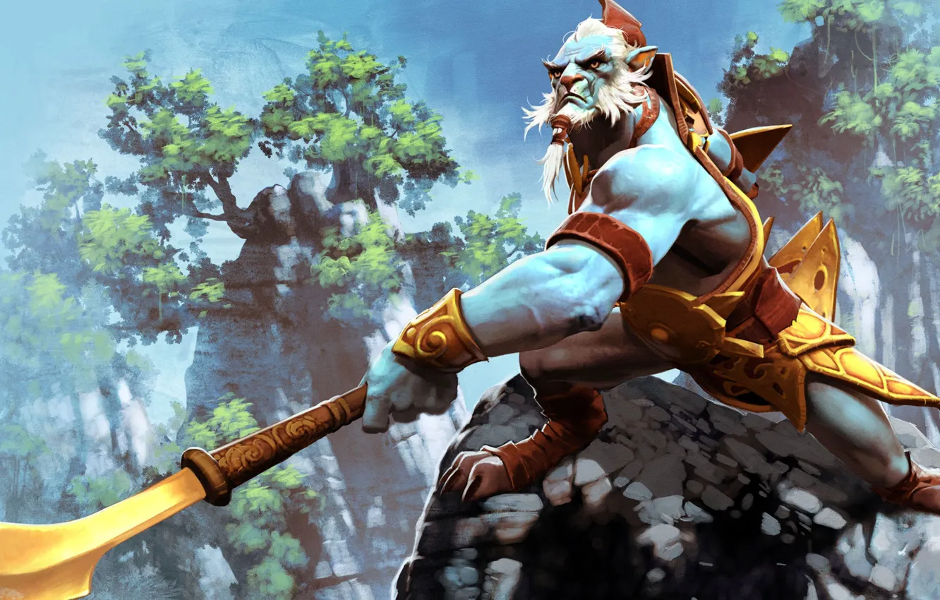 Photo wallpaper the sky, trees, rocks, dota 2, Phantom Lancer