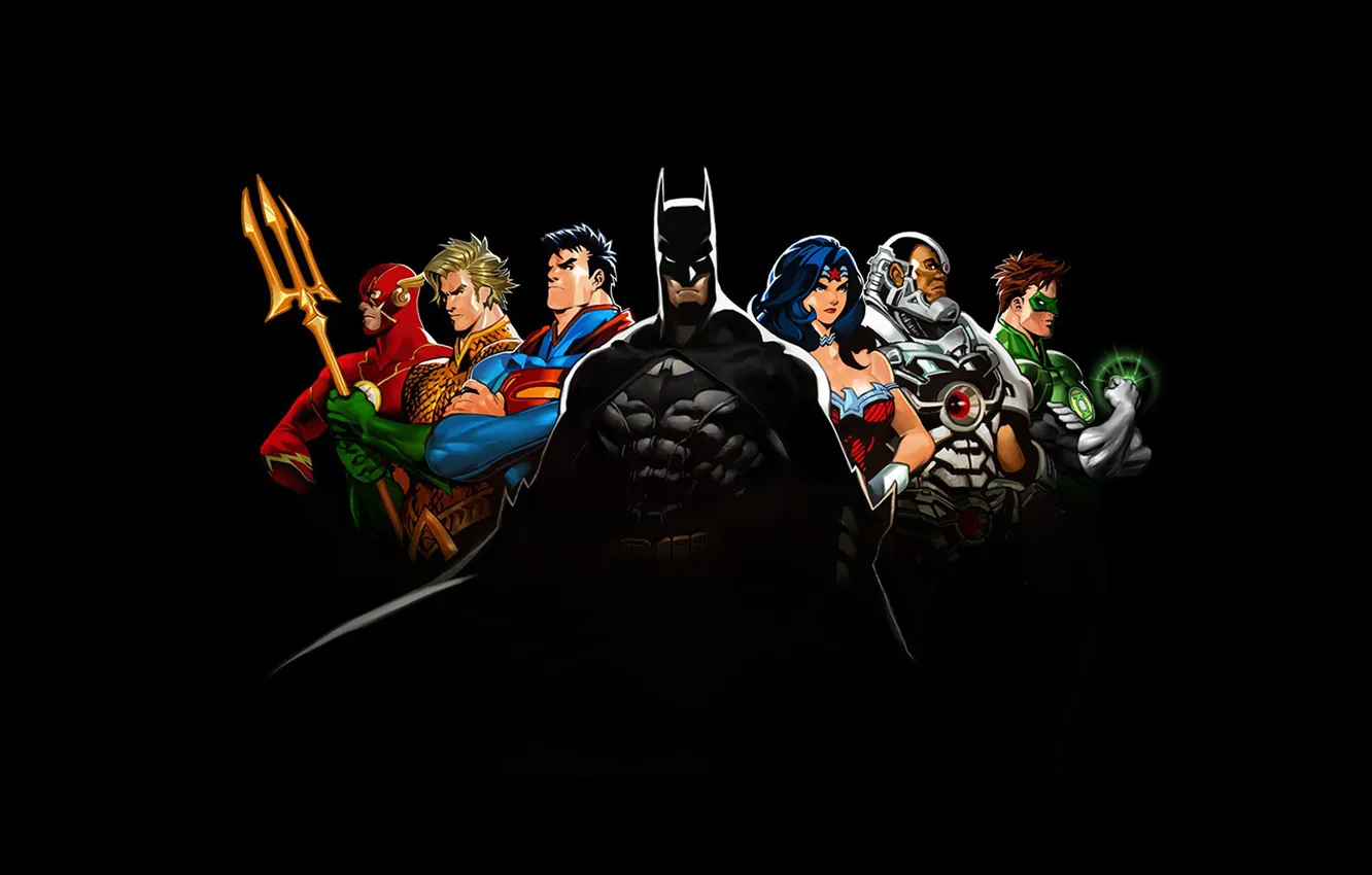 Photo wallpaper Wonder Woman, black, Batman, background, Green Lantern, Superman, cyborg, DC Comics