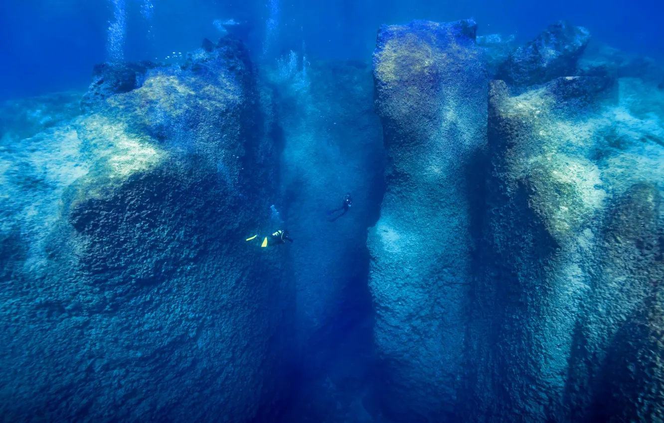 Photo wallpaper sea, rocks, the diver, diving, Turkey, porridge