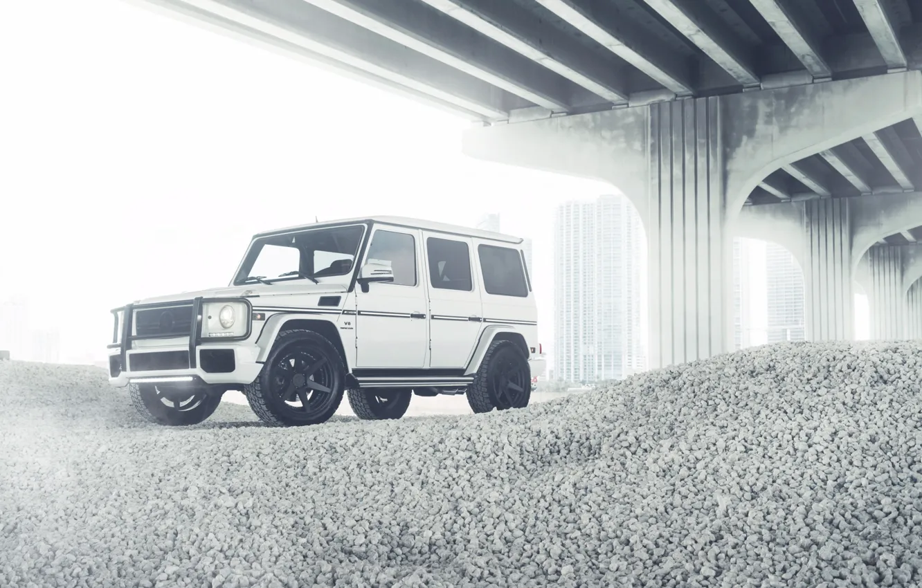 Photo wallpaper Mercedes-Benz, Bridge, G55, White, Wheels, ADV.1, Storm Trooper