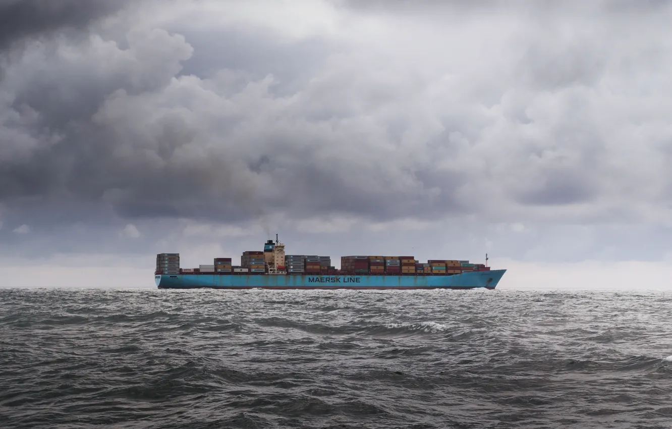 Photo wallpaper sea, the sky, ship, barge, a container ship