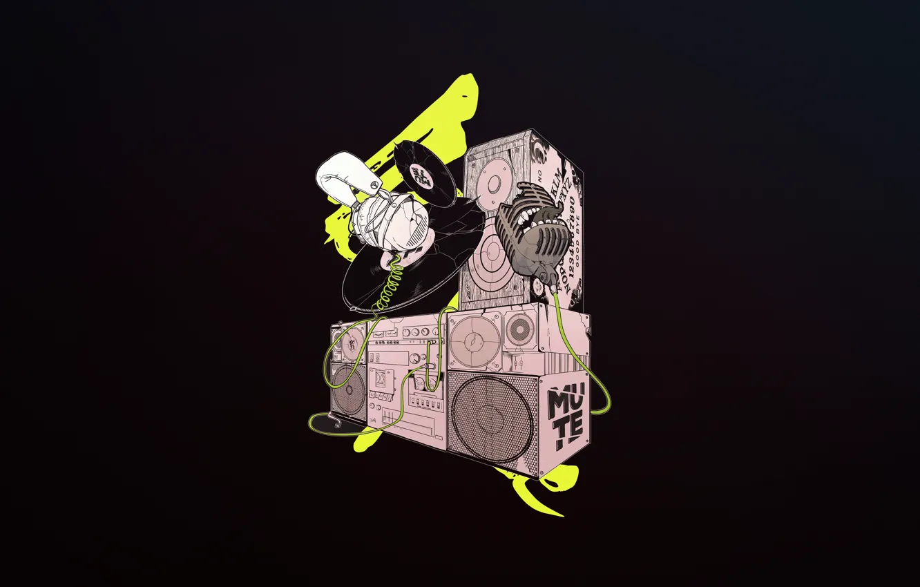 Photo wallpaper style, music, minimalism, headphones, art, speakers, vinyl, microphone