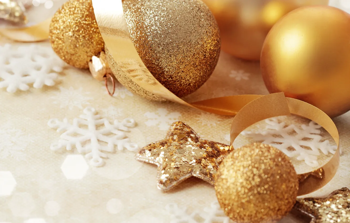 Photo wallpaper balls, decoration, snowflakes, glare, holiday, toys, Shine, New year