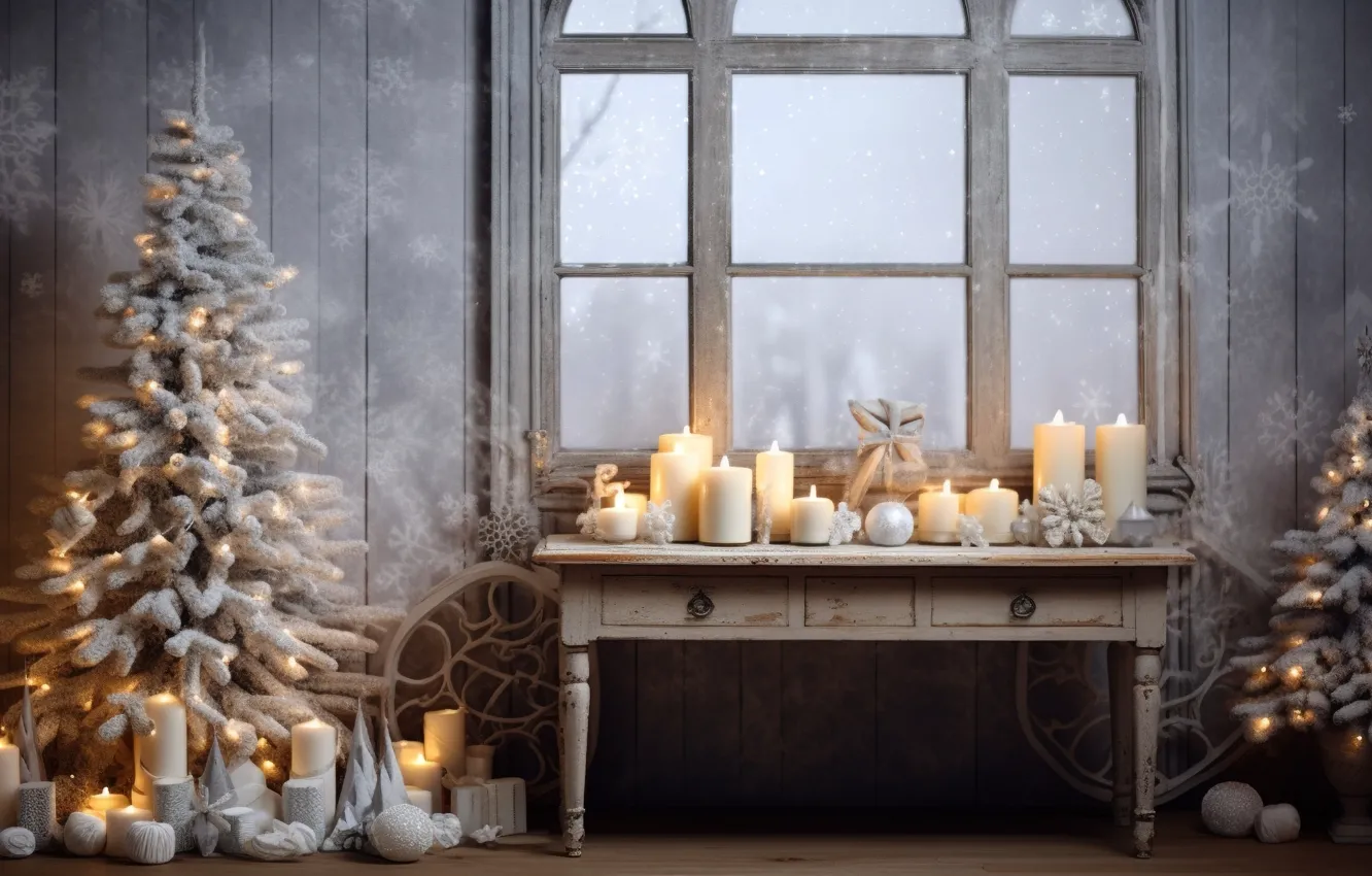 Photo wallpaper decoration, room, balls, tree, interior, New Year, Christmas, gifts