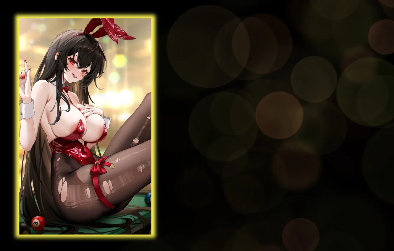 Photo wallpaper red, girl, hot, sexy, cleavage, boobs, anime, stockings