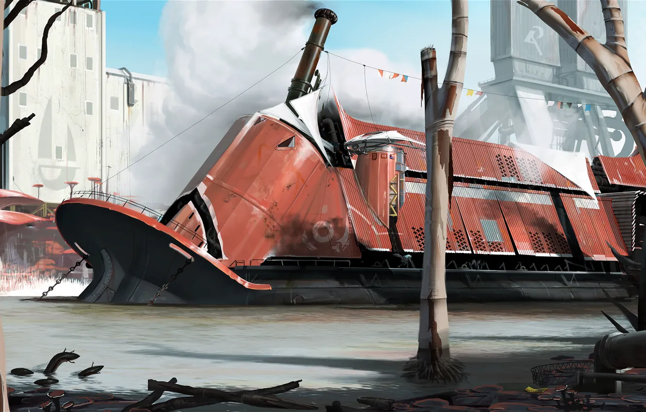 Photo wallpaper future, ship, art, pipe, pair, sci-fi, slums