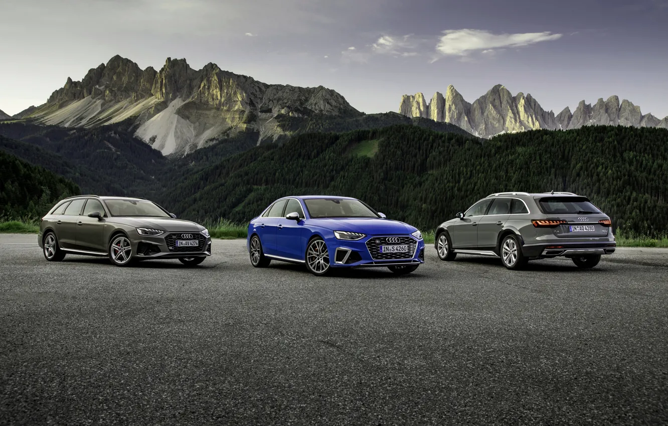 Photo wallpaper mountains, Audi, sedan, S4, A4, 2019, station wagons, A4 Avant